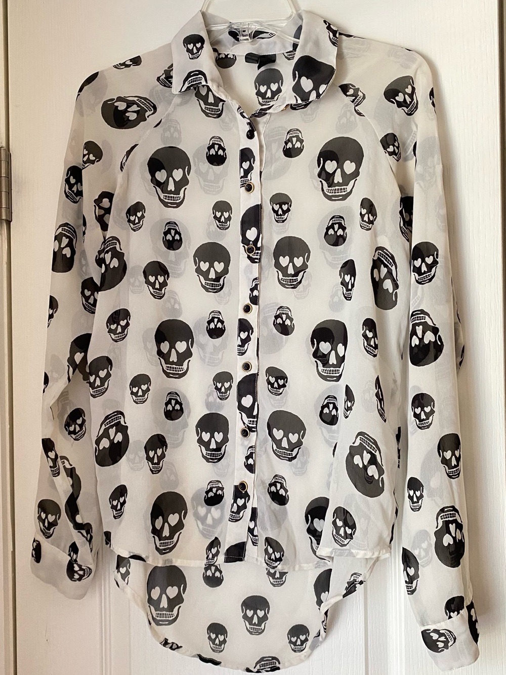 Fun & Flirt White Blouse with Black Skull Print